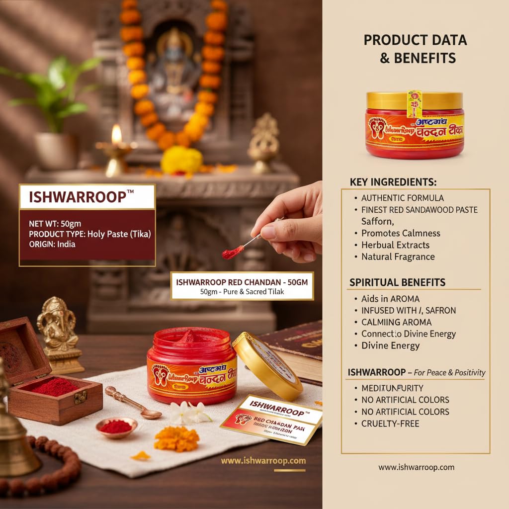 IshwarRoop Red Chandan Tilak 50gm - Pure Lal Sandalwood Paste for Pooja