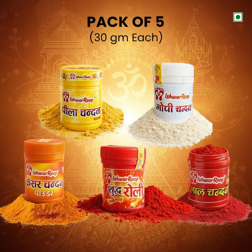 IshwarRoop Chandan Combo Pack of 5 - Gopi, Yellow, Red, Kesar Chandan & Lal Roli- 30gm Each