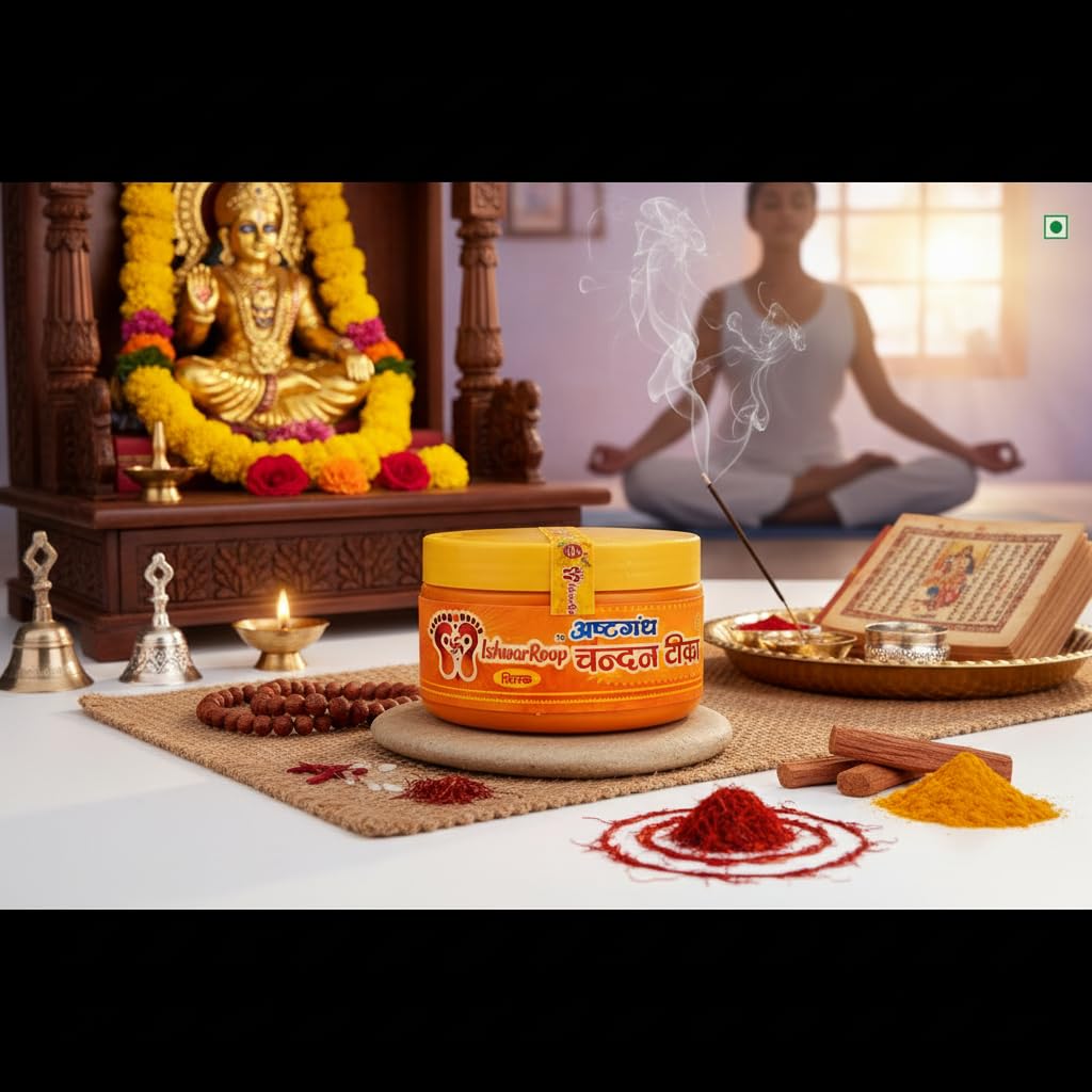 IshwarRoop Kesar Saffron Chandan Tilak 50gm - Pure Saffron Sandalwood Paste for Pooja