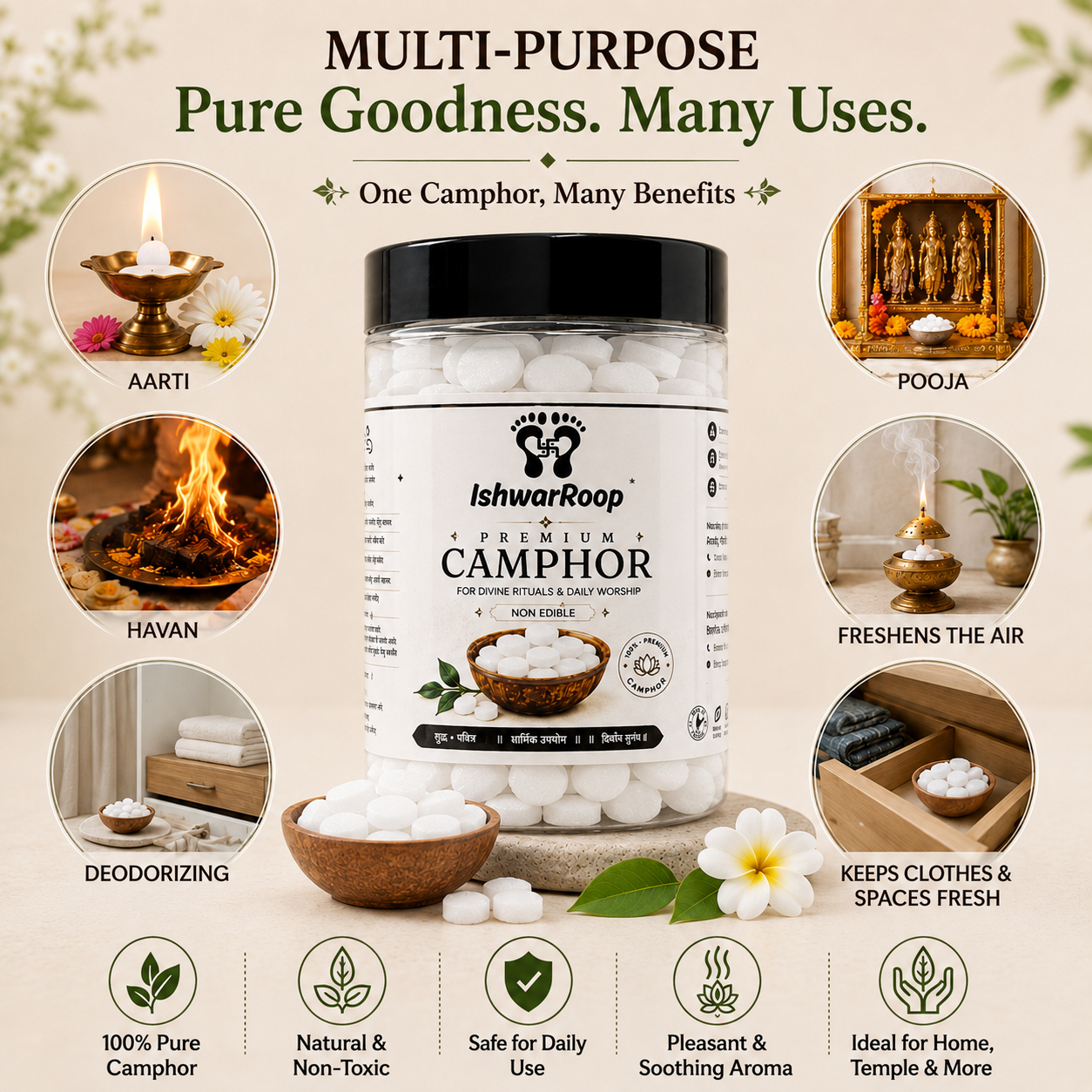 Pure & Natural Kapoor | Premium Camphor for Pooja -130gm